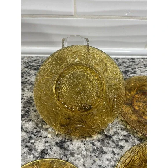 Vintage 1970s Indiana Glass Tiara Amber Sandwich 6” Plate - Lot Of 4 - Picture 4 of 4